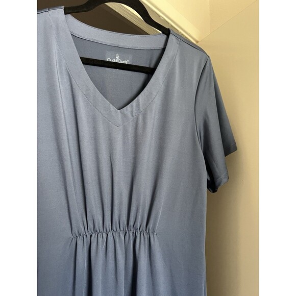 Cuddl Duds Flutter Sleeve V-Neck Dress Blue Size L Silky Soft Stretch - Picture 2 of 12